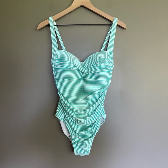 Bond-Eye Australia Turquoise Striped Twist Front‎ One Piece Swimsuit Size 8 Teal - Picture 4 of 16